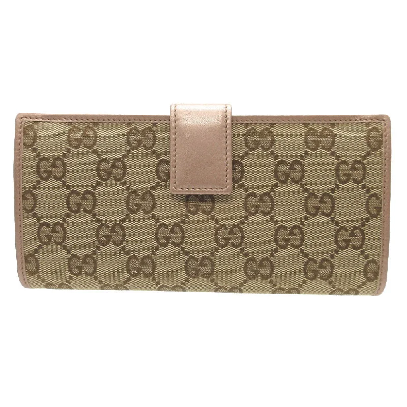 GUCCI Long Wallet Purse 245723 GG canvas, leather beige W Hook Wallet  Lovely heart Women Used