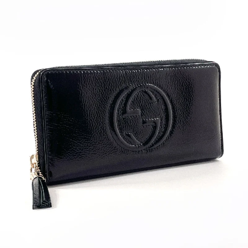 GUCCI Long Wallet Purse 308004 Patent leather black Zip Around Soho Women Used