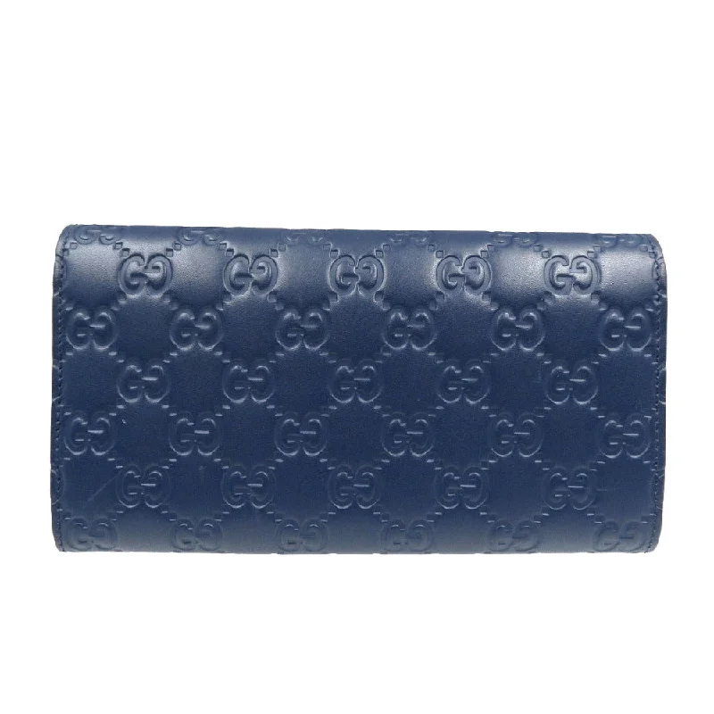 GUCCI Long Wallet Purse 410100 leather Navy Guccisima Women Used