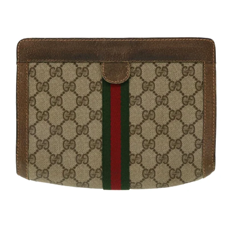 GUCCI GG Canvas Web Sherry Line Clutch Bag Beige Red Green 8901001  ki2301