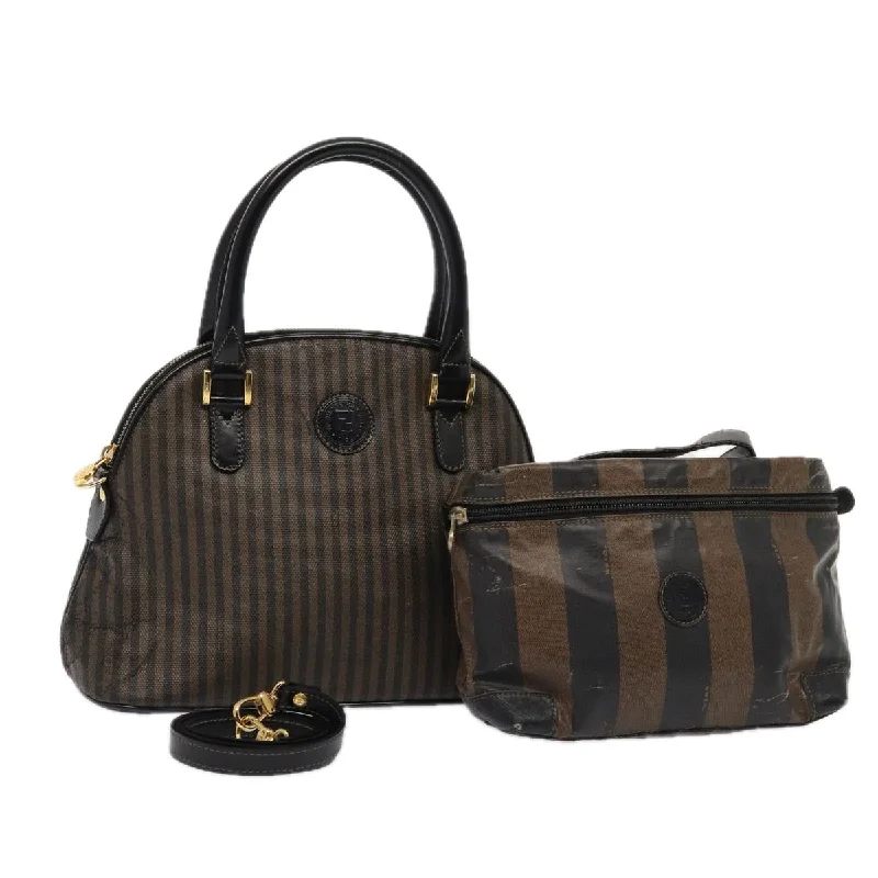 FENDI Pecan Canvas Hand Bag Coated Canvas 2Set Brown Black  ti1976