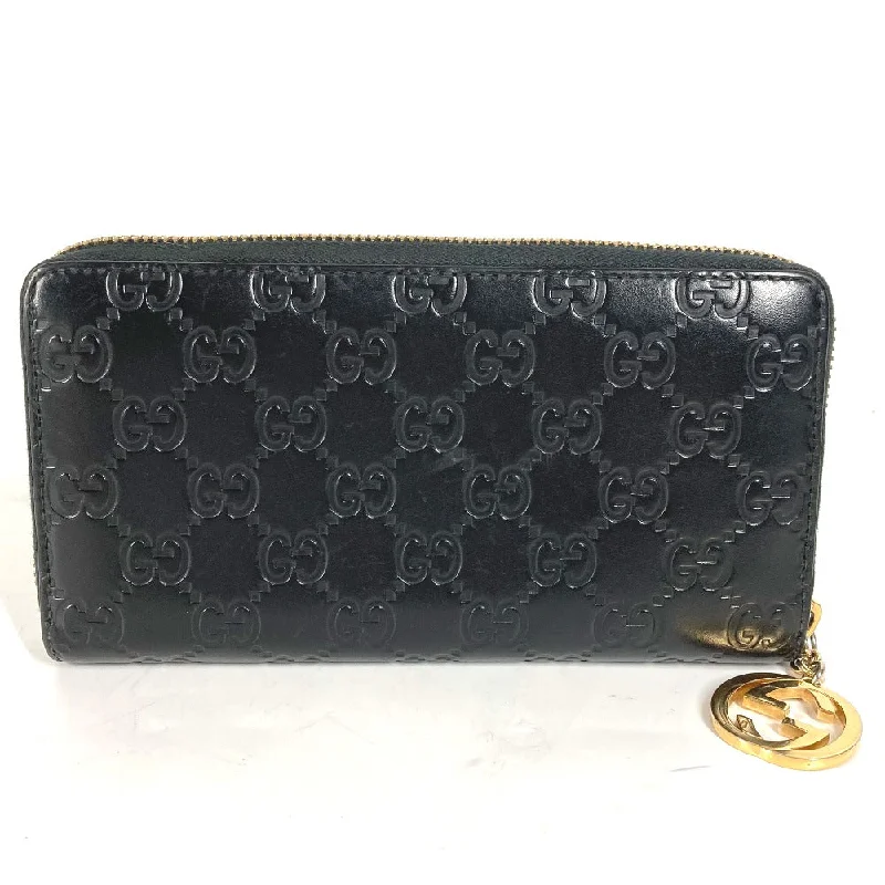 GUCCI Long Wallet Purse 409342 Sima leather black Guccisima GG Interlocking G mens Used