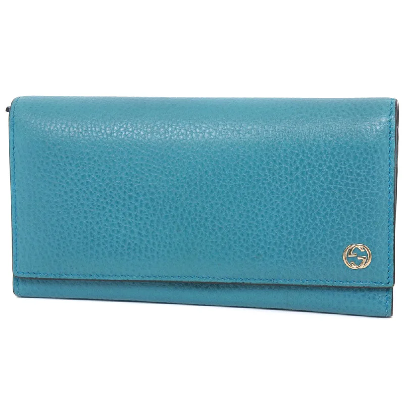 GUCCI Long Wallet Purse 449279 leather Blue green Interlocking GG unisex(Unisex) Used