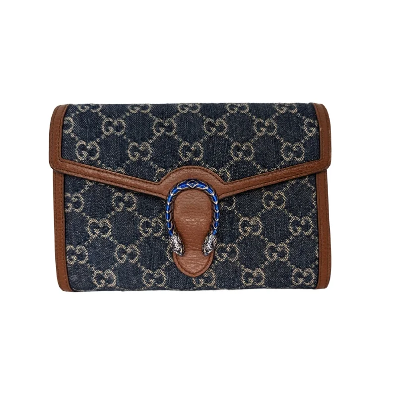 Gucci Denim GG Monogram Mini Dionysus Chain Wallet Blue