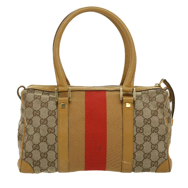 GUCCI GG Canvas Sherry Line Hand Bag Beige Brown Red 0000851001553  ar7441