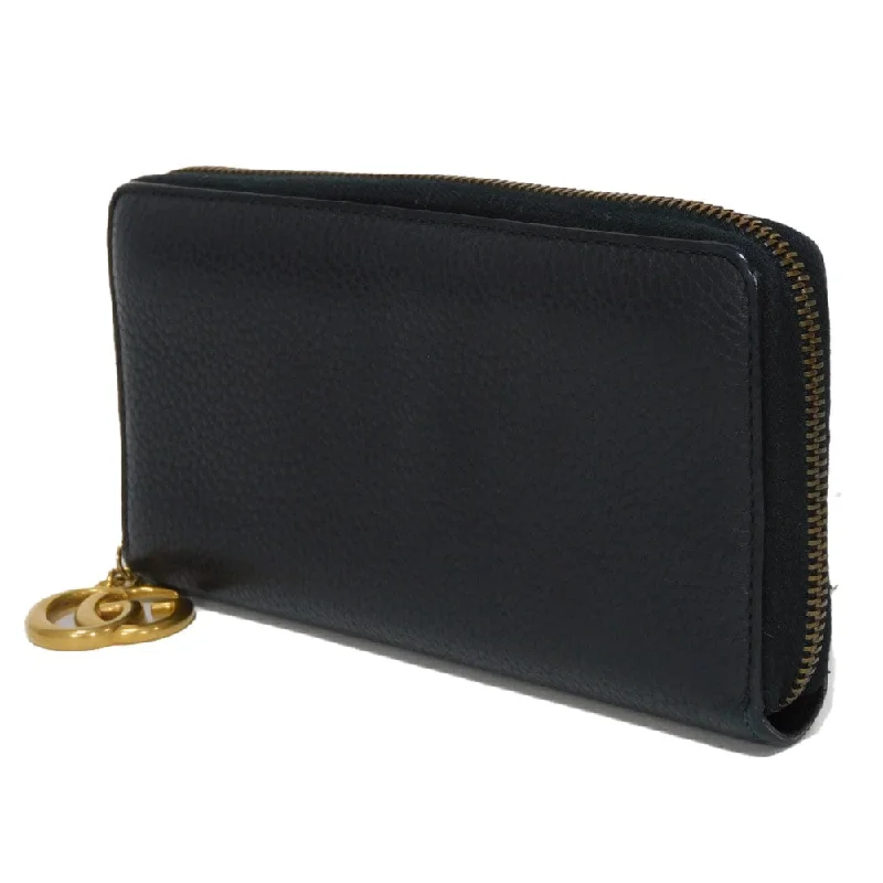 GUCCI Long Wallet Purse 409392 A7M0T 1000  Texture leather (embossed) black GG Marmont Zip around wallet Women(Unisex) Used