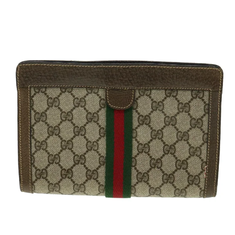 GUCCI GG Canvas Web Sherry Line Clutch Bag Beige Red Green  am3107