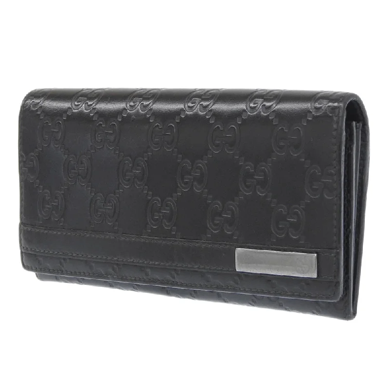 GUCCI Long Wallet Purse 233112 leather black GG Shima Women Secondhand