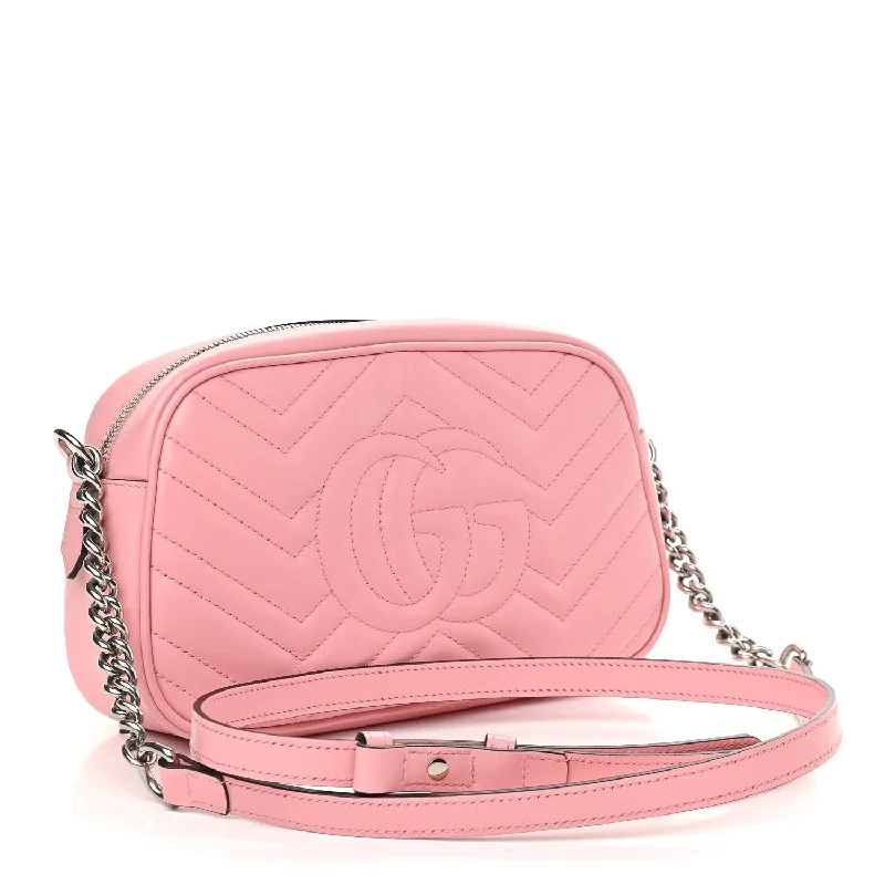 GUCCI Calfskin Matelasse Small GG Marmont Chain Shoulder Bag Pastel Pink