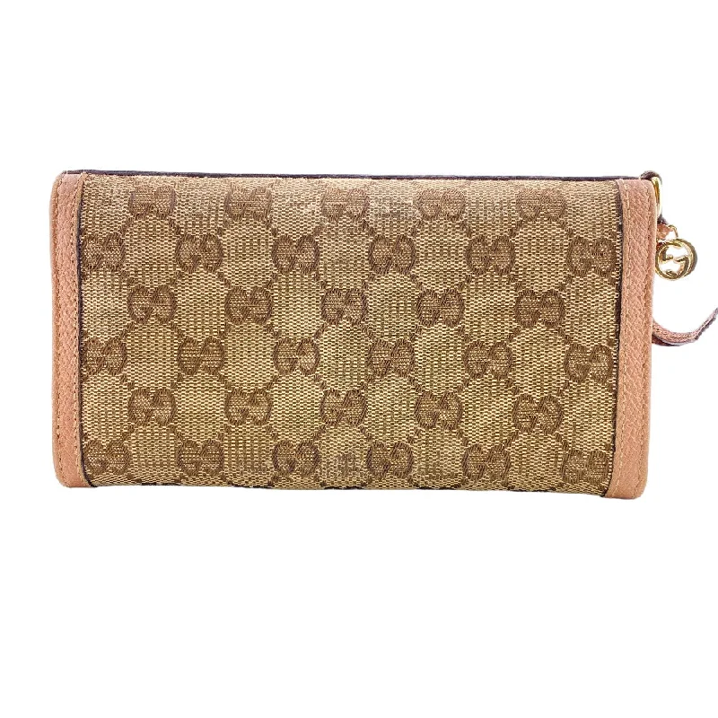 GUCCI Long Wallet Purse 323396 Canvas, Leather beige GG canvas Zippered Coin Pocket Long Wallet Women Used