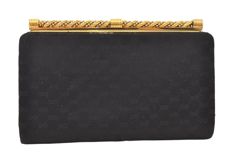 Authentic GUCCI Vintage Micro GG Satin Clutch Hand Bag Purse Black Junk 5519K