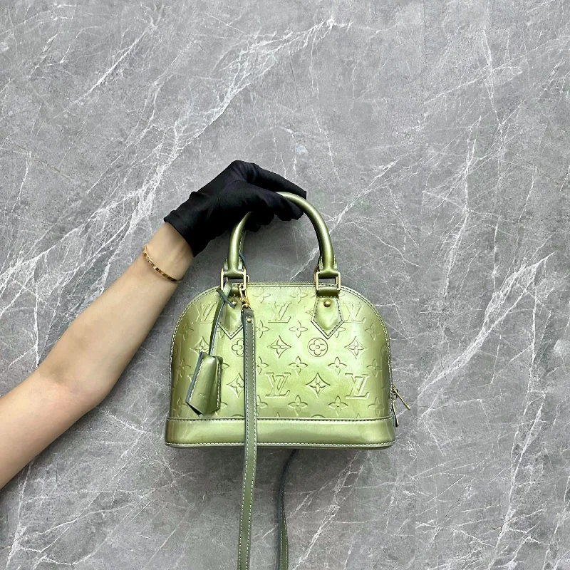 LV Alma BB Vernis Patent Leather Olive Green