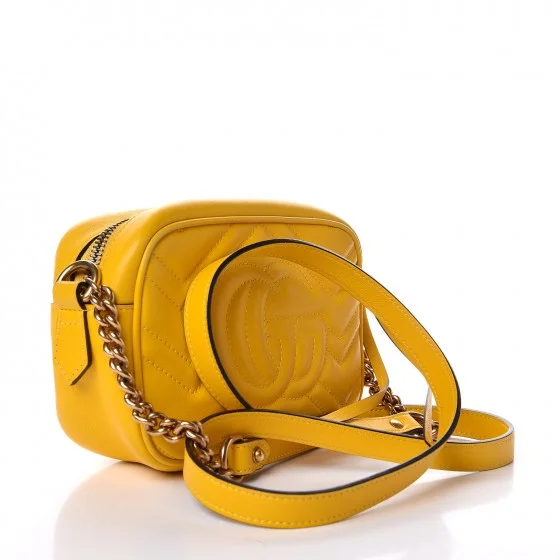 GUCCI Calfskin Matelasse Mini GG Marmont  Shoulder Bag Yellow