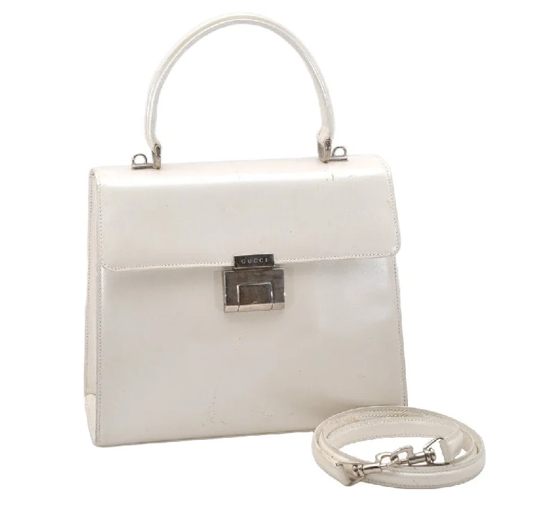 Authentic GUCCI Vintage 2Way Shoulder Hand Bag Purse Enamel White Junk 5398K