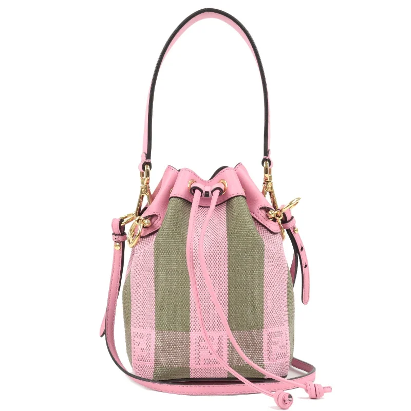 FENDI Pequin Raffia Leather Montresor Mini Bag Pink 8BS010