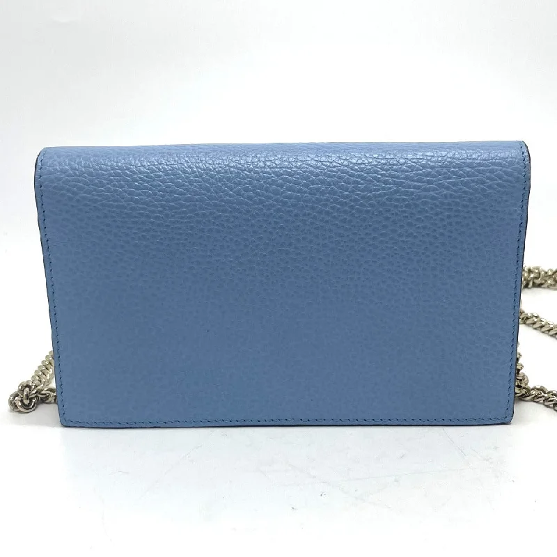 GUCCI Long Wallet Purse 466506 leather blue logo Chain wallet Women Secondhand