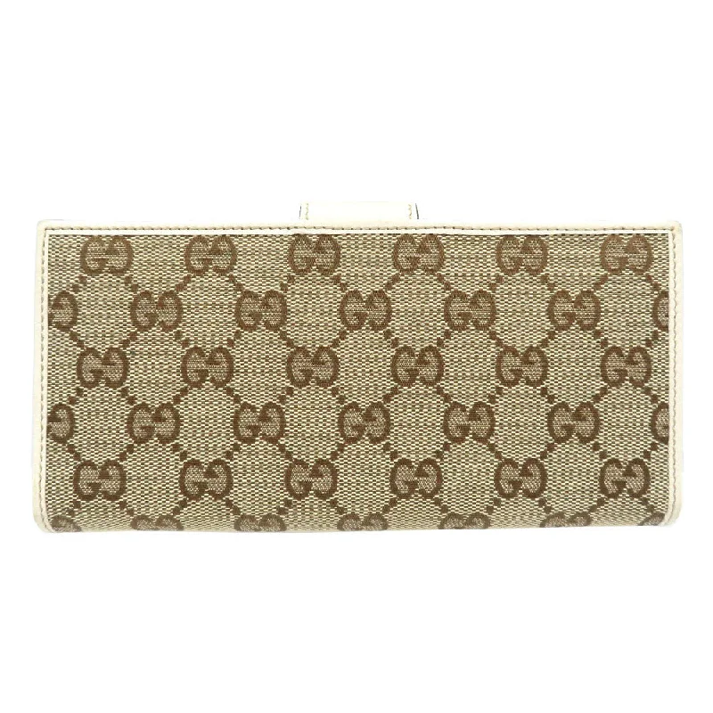 GUCCI Long Wallet Purse 212096 GG canvas, leather beige Continental wallet Women Used