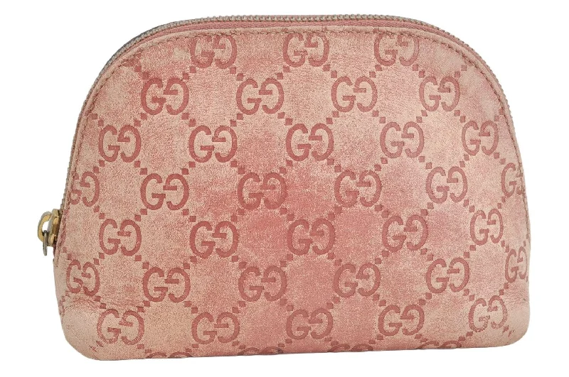 Authentic GUCCI Vintage Guccissima GG Leather Pouch Purse 141810 Pink 1277K