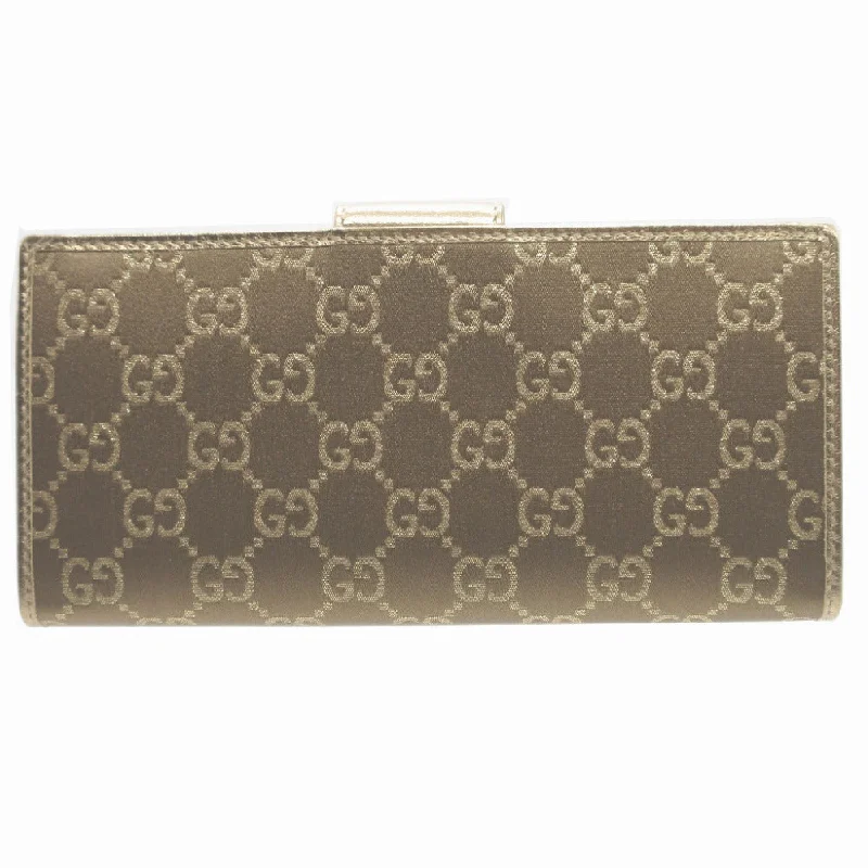 GUCCI Long Wallet Purse 141412 GG canvas, leather gold Two fold Women Used