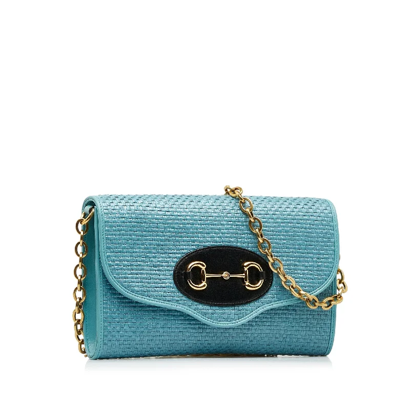 GUCCI Horsebit 1955 Raffia Chain Bag