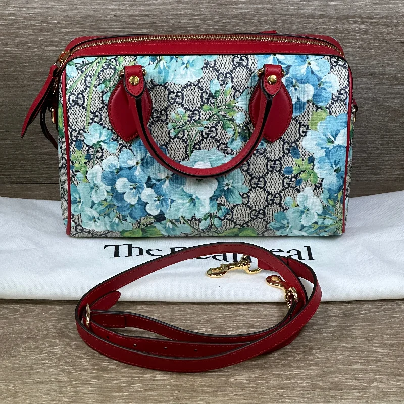 Gucci Blue Bloom GG Coated Canvas Small Boston Bag