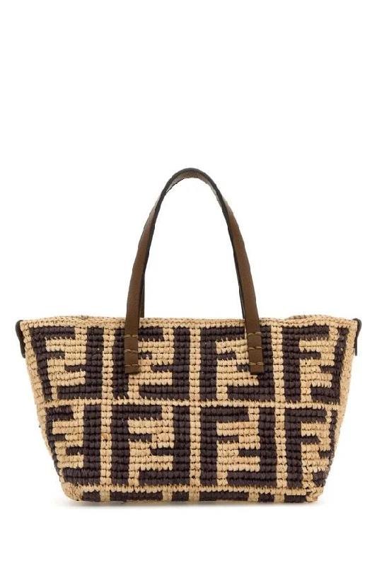 Fendi Women Embroidered Straw Mini Roll Handbag