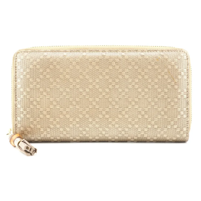 GUCCI Long Wallet Purse 224253 beige Zip Around Bamboo Diamante Women Used