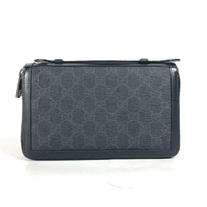 GUCCI Long Wallet Purse 395708�@ GG Supreme canvas, leather black handbag bag GG Supreme Travel Case mens Used