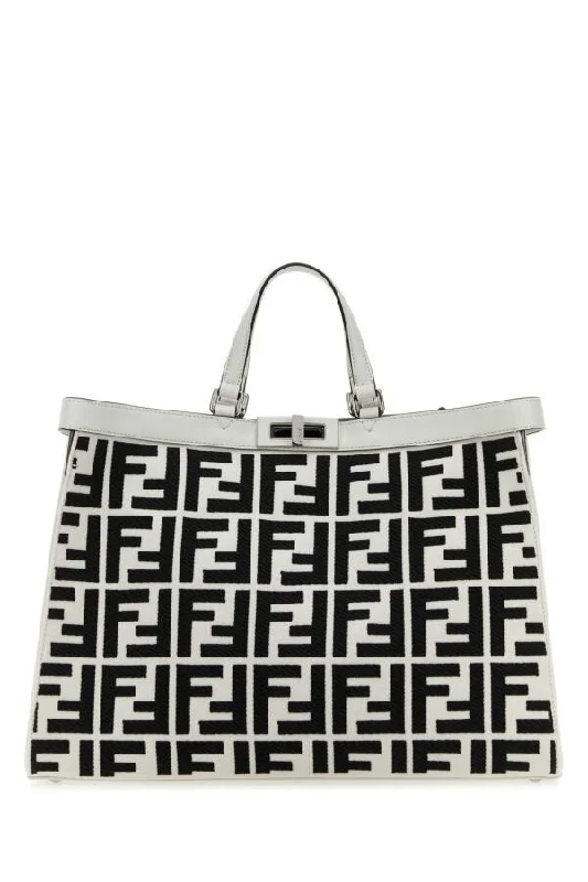 Fendi Women Embroidered Fabric X-Tote Shopping Bag