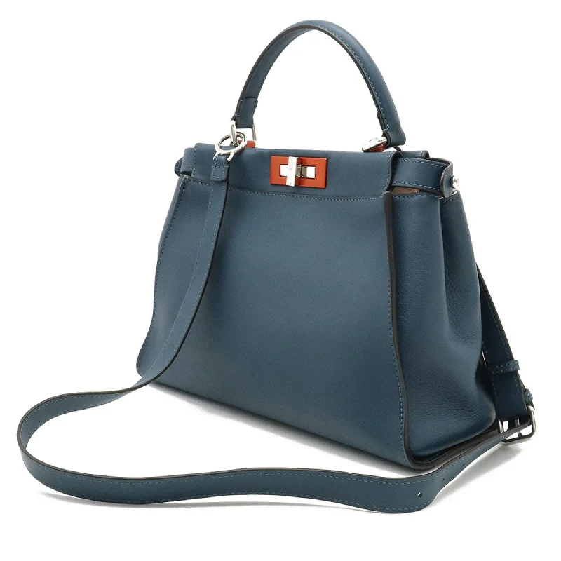 FENDI Peekaboo Handbag Shoulder Bag Leather Blue 8BN290