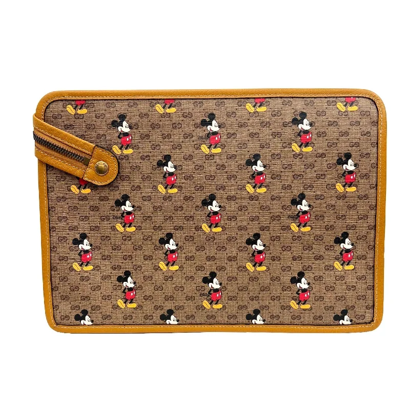 Gucci Clutch Bag Disney Collaboration GG Supreme Mickey Brown 602552 Leather PVC Men's