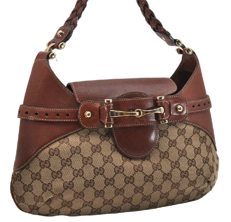 Authentic GUCCI Horsebit Shoulder Hand Bag GG Canvas Leather 137592 Brown 1328K