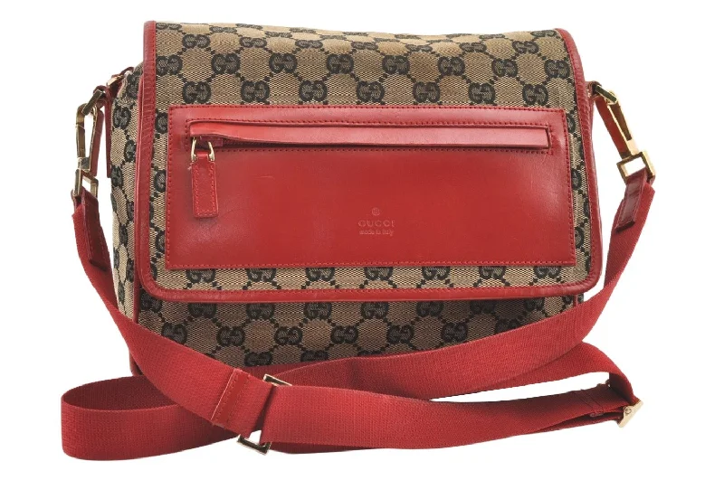 Authentic GUCCI Shoulder Cross Body Bag GG Canvas Leather Brown Black 1273K