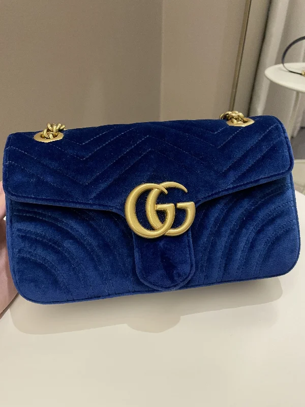 Gucci Marmont Flap Bag Dark Blue Velvet