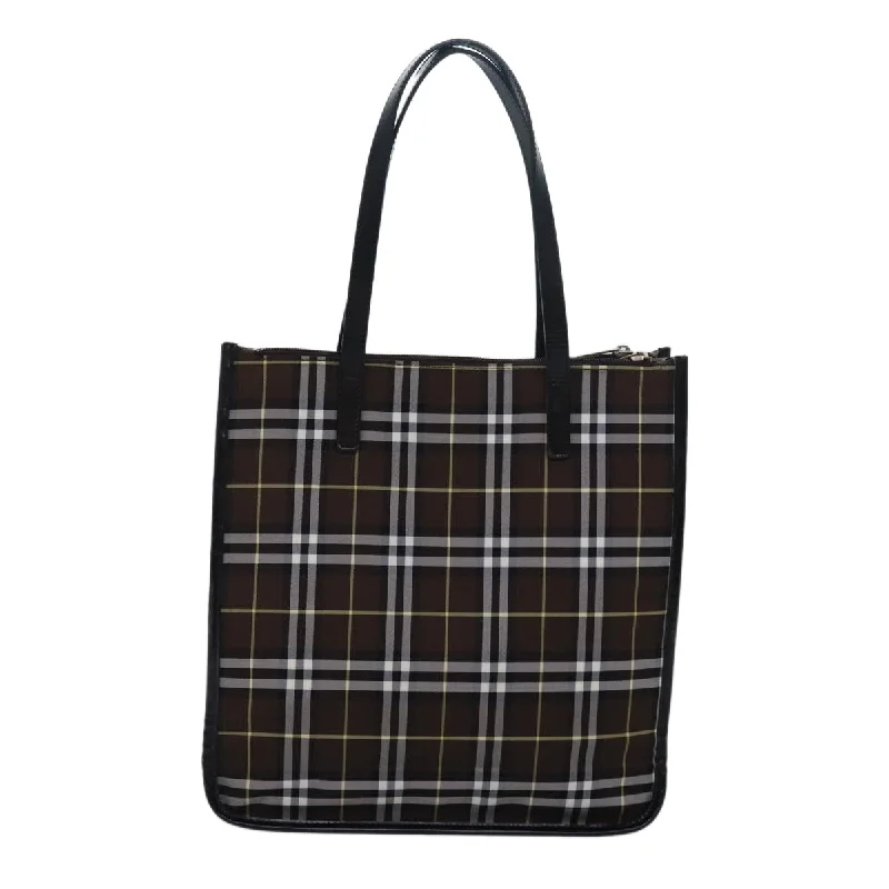 BURBERRYSs Nova Check Blue Label Tote Bag Nylon Leather Brown Black  ti1822