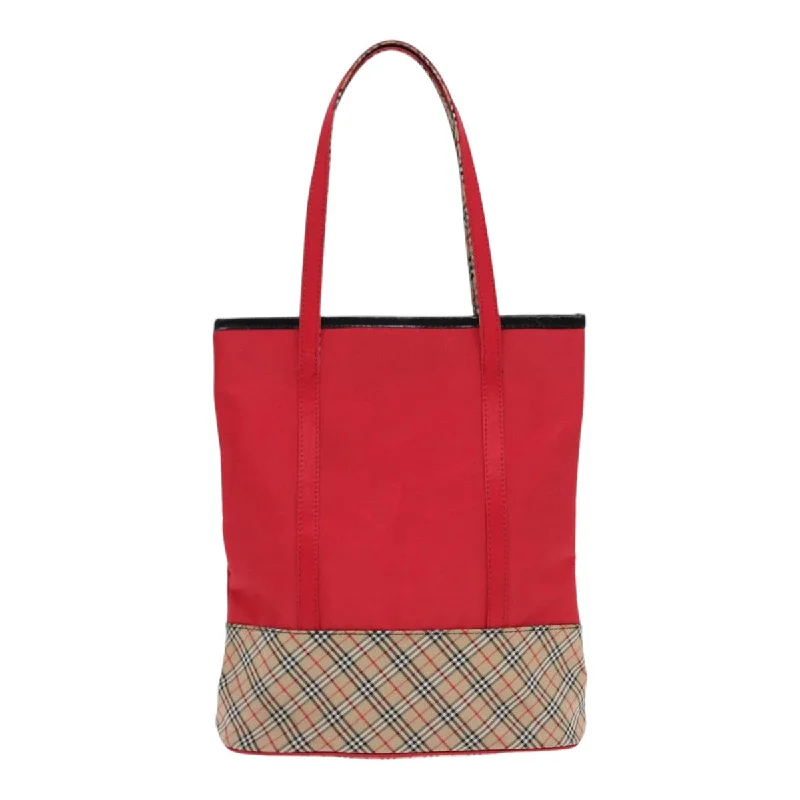 BURBERRYSs Nova Check Blue Label Tote Bag Nylon Red Beige Silver  87048