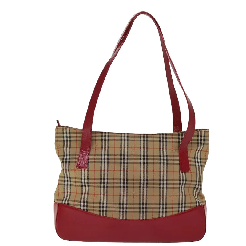 BURBERRYSs Nova Check Shoulder Bag Canvas Leather Beige Red  77378