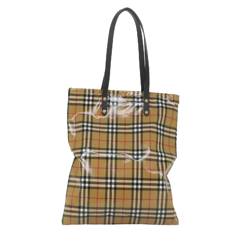 BURBERRY Nova Check Tote Bag Coated Canvas Beige Black  58067