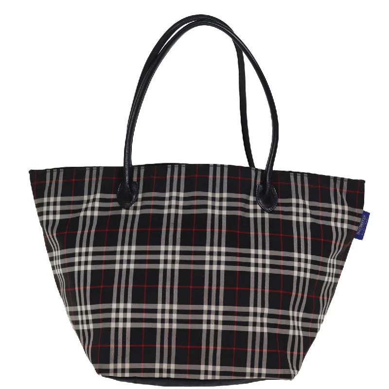 BURBERRYSs Nova Check Blue Label Tote Bag Nylon Black  kk241