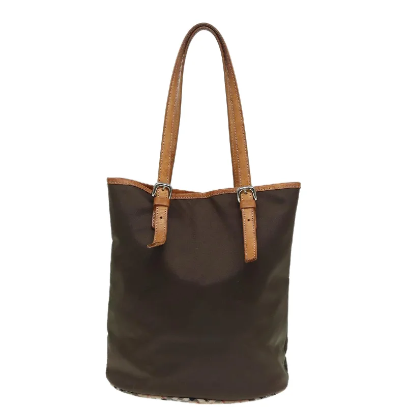 BURBERRYSs Nova Check Blue Label Tote Bag Nylon Beige Brown Silver  ti2015