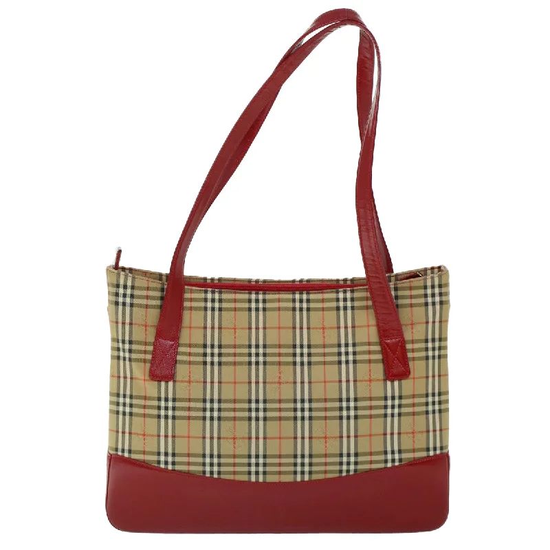 BURBERRY Nova Check Tote Bag Canvas Leather Beige Red  54024