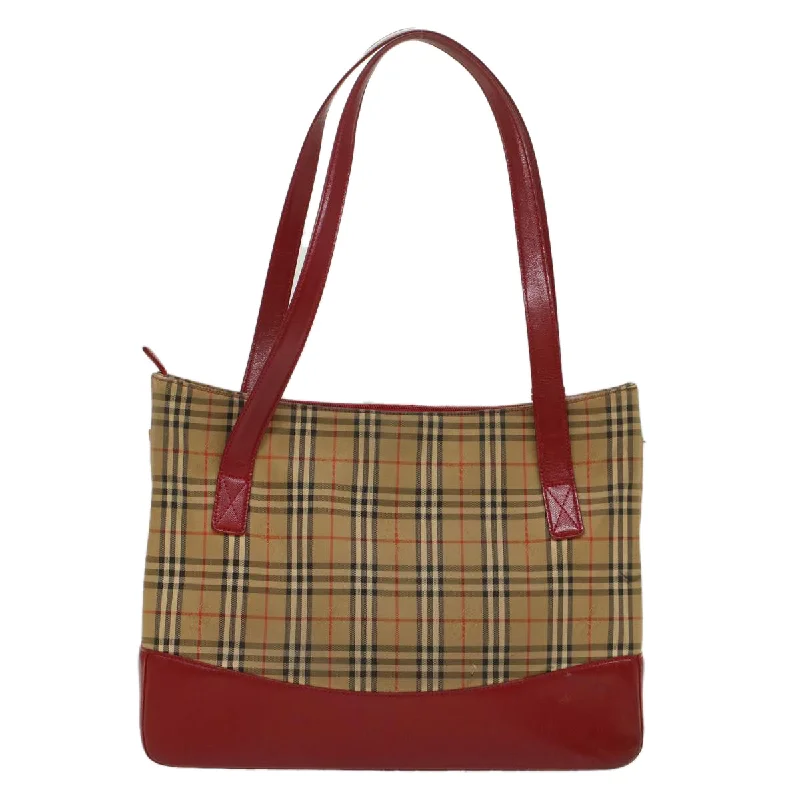 BURBERRY Nova Check Tote Bag Nylon Leather Beige Red  54684