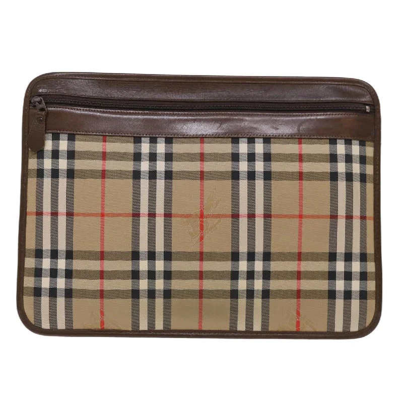 BURBERRYSs Nova Check Clutch Bag Canvas Beige Brown Red  ac2005