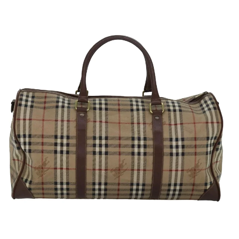 BURBERRYSs Nova Check Boston Bag PVC Leather Beige Brown  am6514