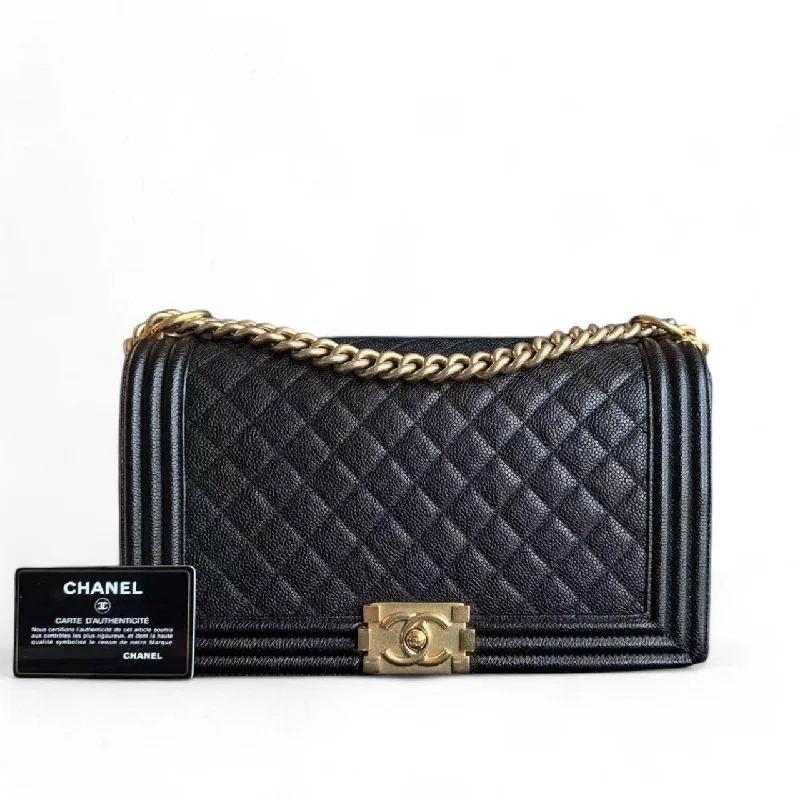 Chanel Boy Medium - Caviar 28CM Quilted Black Gold Hardware Series 23