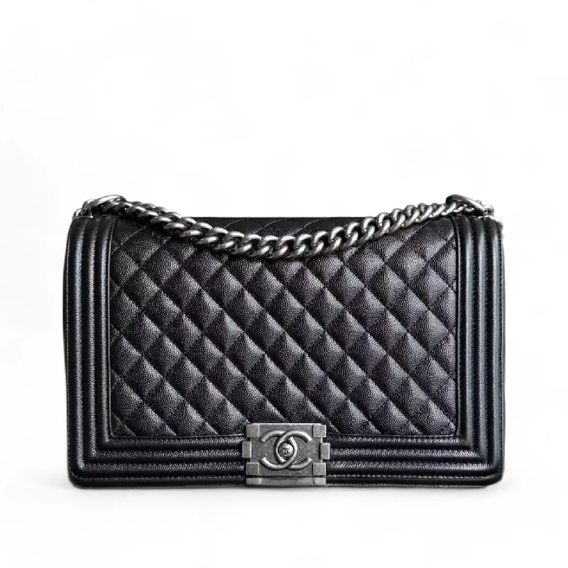 Chanel Boy Medium - Caviar 28CM Quilted Black Ruthenium Silver Hardware Series 27