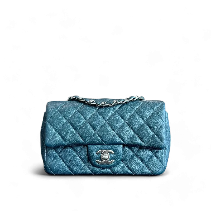 Chanel Classic Flap Mini - 20CM Caviar Rectangular Iridescent Dark Blue Silver Hardware Series 20