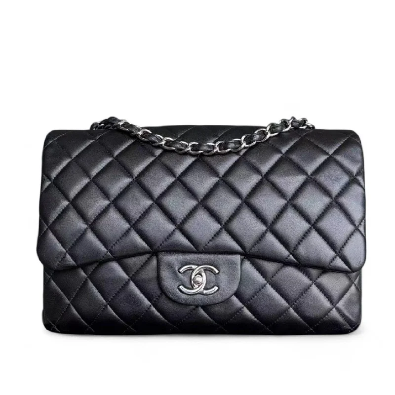 Chanel Classic Flap Jumbo - Single Flap Quilted Lambskin 30CM Black Silver Hardware Series 13