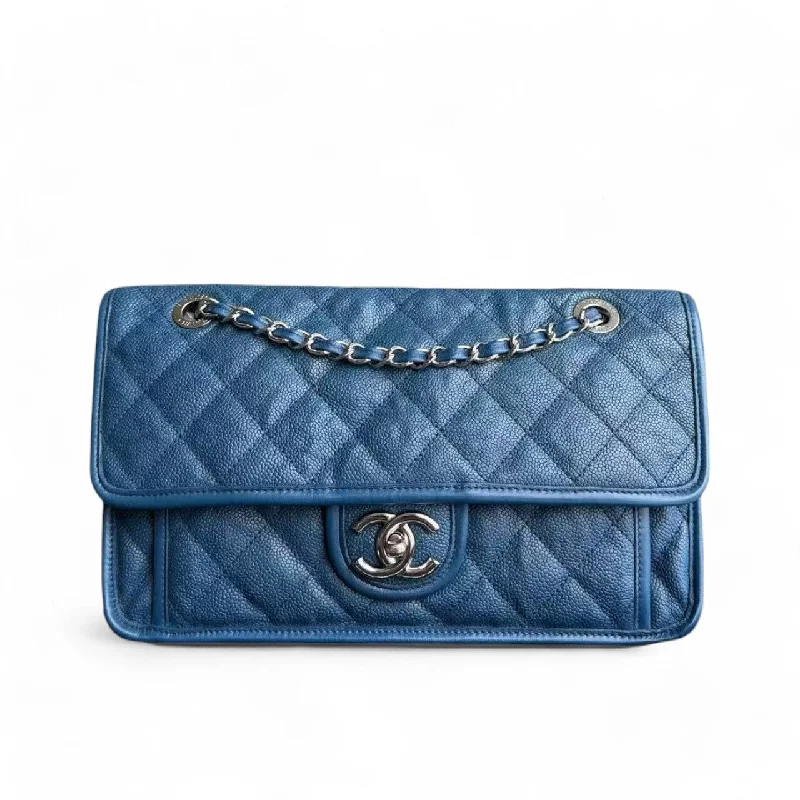 Chanel French Riviera - Caviar 25CM Quilted Blue Silver Palladium Hardware Series 15