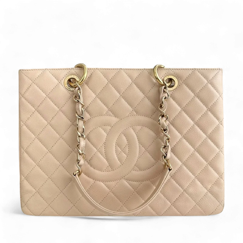 Chanel GST Grand Shopping Tote - Caviar Quilted Beige Gold Series 15